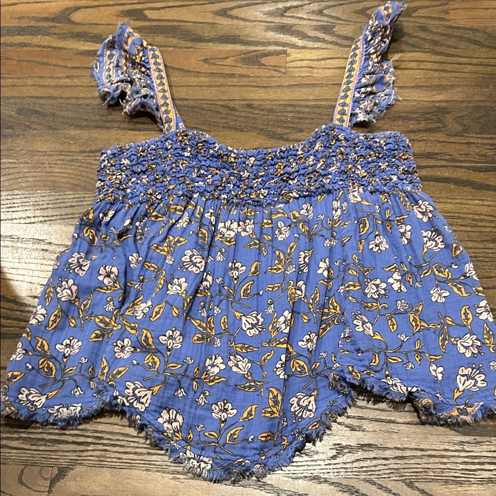 Free People Blue and Yellow Floral Blouse